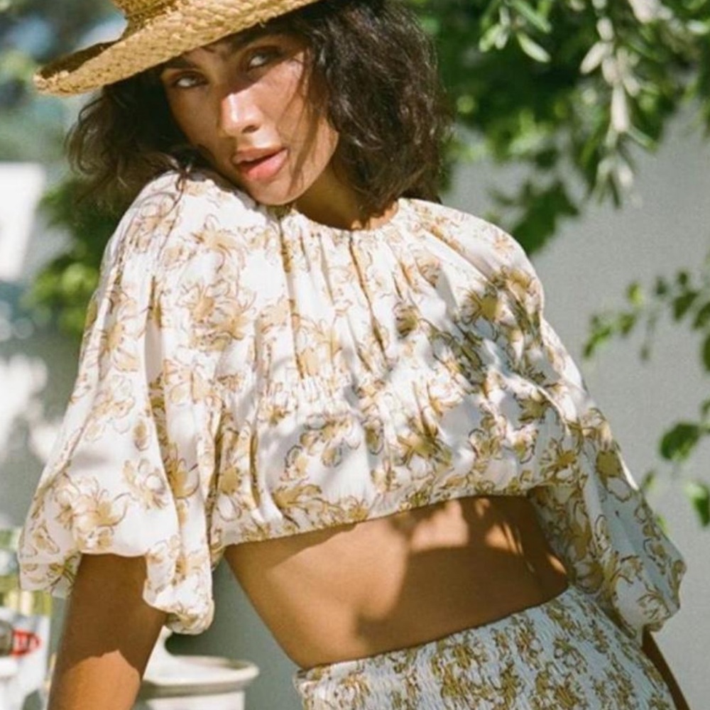 SABO LENNA TOP Floral Puff Sleeve Crop Top
